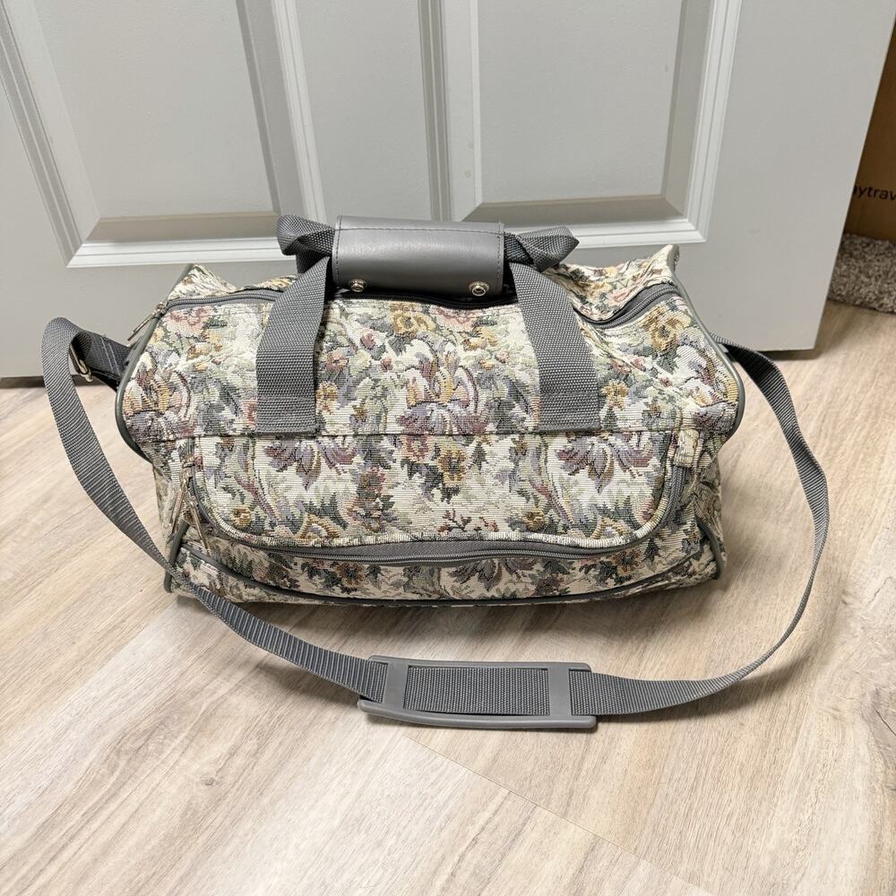 PIERRE CARDIN Travel Duffle Bag/Vintage 90s Designer Floral Tapestry Carry On